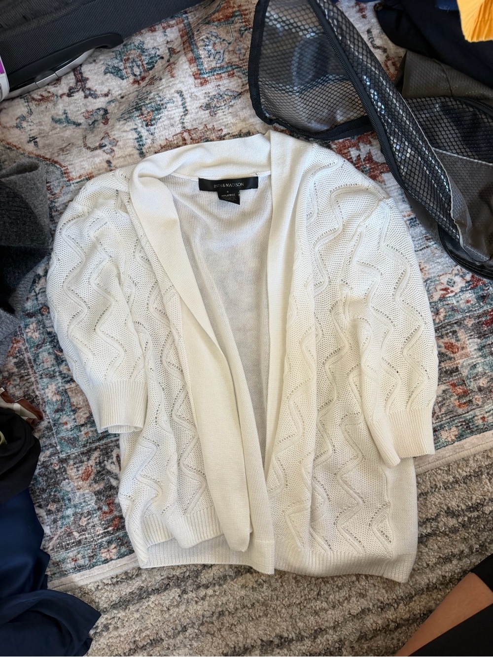 89th & Madison Cream Open-Front Cable Cardigan